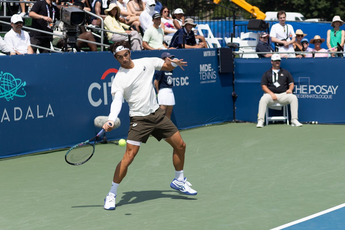 Tennis player hitting a forehand